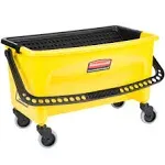 Rubbermaid Commercial Mop Bucket, Press Wring Mop Bucket for Microfiber Flat Mops, Mop Bucket with Wringer On Wheels,18" Yellow