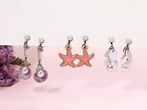 Clip On Earrings for Little Girls Kids Jewelry 12 Pairs Gift for mermaid