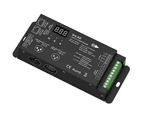 Novabright Regis 4CH D4-XE 32A DMX Decoder PWM Flicker Free Smooth Dimming 12V-36V Digital Display 2000Hz for RGBW LED Lights 8A/CH