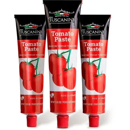 Tuscanini Premium Double Concentrated Tomato Paste Tube, 7.5oz 3 Pack Made with Premium Italian Tomatoes