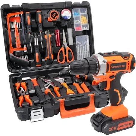 COMOWARE 20V Cordless Drill Set Combo Kit,120 Pcs Tool Kit for Home, Household Tool Sets for Men, Basic Tool Kit with Power Drill, Tool Set with Drill for Garden Office Home Repair