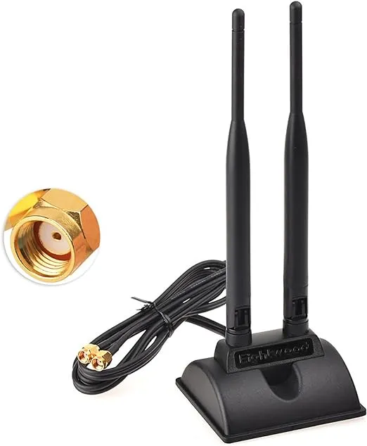 Eightwood WiFi Antenna with RP-SMA Male Connector, 2.4GHz 5GHz Dual Band Antenna Magnetic Base for PCI-E WiFi Network Card USB Adapter Wireless Router