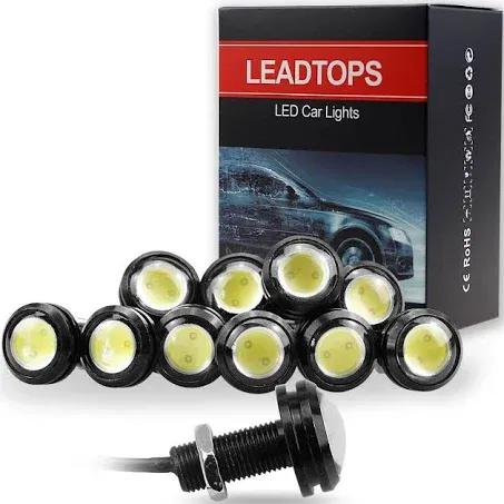 LEADTOPS 10Pcs 18mm 12V Eagle Eye LED Car Fog DRL Daytime Running Light Backup Reverse Tail Rock Lights Small bulb (White, Black Case)