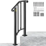 VEVOR Handrail Picket #1 Fits 1 or 2 Steps Matte Black Stair Rail Wrought Iron Handrail with Installation Kit Hand Rails for Outdoor Steps