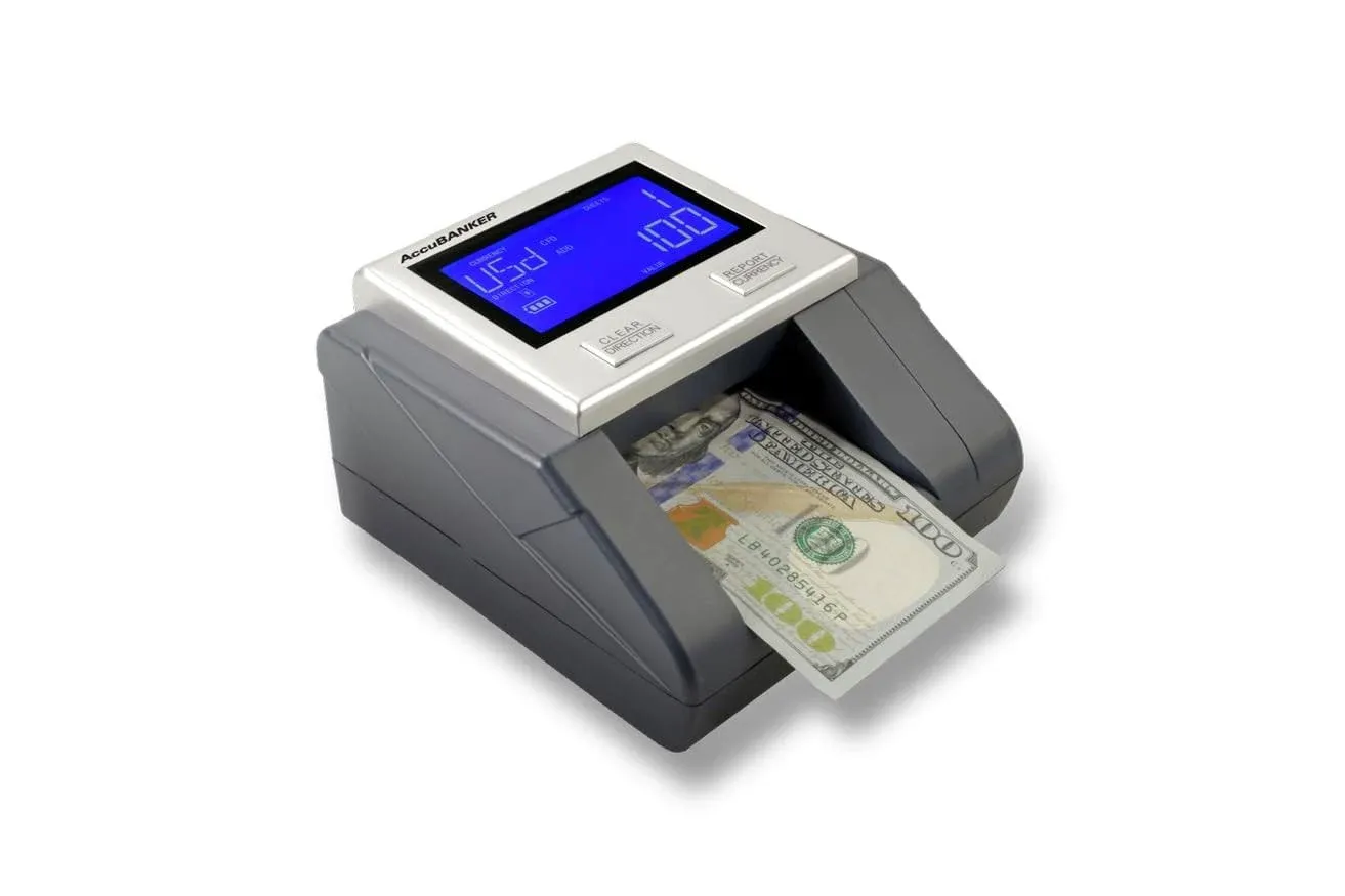 AccuBANKER D585 Multi-Scanix Counterfeit Currency Detector, Multi-Orientation Feeding System, Banknote Verification, Multi-Currency Detection (USD, EUR, GBP), Visual and Audible Alerts