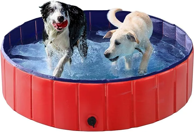 Yaheetech Red Foldable Hard Plastic Dog Pet Bath Swimming Pool Collapsible Dog Pet Pool Bathing Tub Pool for Pets Dogs Cats w/Pet Brush&Repair Patches-63 x 12 inch,XXL