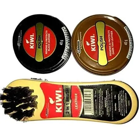 by Be The Bestest Kiwi Shoe Polish Paste B 0.2 fl oz with Kiwi Leather Shine Brush (Both (1 Each), Black and Dark Tan)