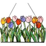 RADIANCE goods Tulips Stained Glass Window Panel 18"x11"