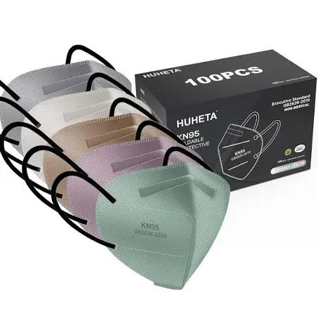 HUHETA 100 PCs Individually Wrapped KN95 Face Masks 5-Ply Breathable Protective KN95 Mask Morandi Multi color, FSA HSA Eligible