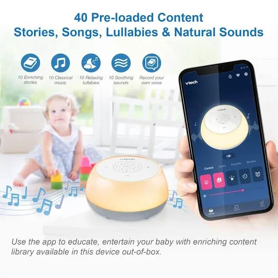 VTech BC8213 V-Hush Junior Sleep Training Soother with 40 Stories/Songs/Sounds & Record Your own Voice. Portable Bluetooth HD Speaker