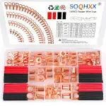 SQQHXX 150Pcs Terminal Connectors,Copper Wire Lugs,Used on AWG12-10 8 6 4 2 Cable,Heat Shrink Set,Bare Copper Eyelets,Ring Terminals Connectors,64Pcs Battery Lugs Ends and 86Pcs Shrink Tubing