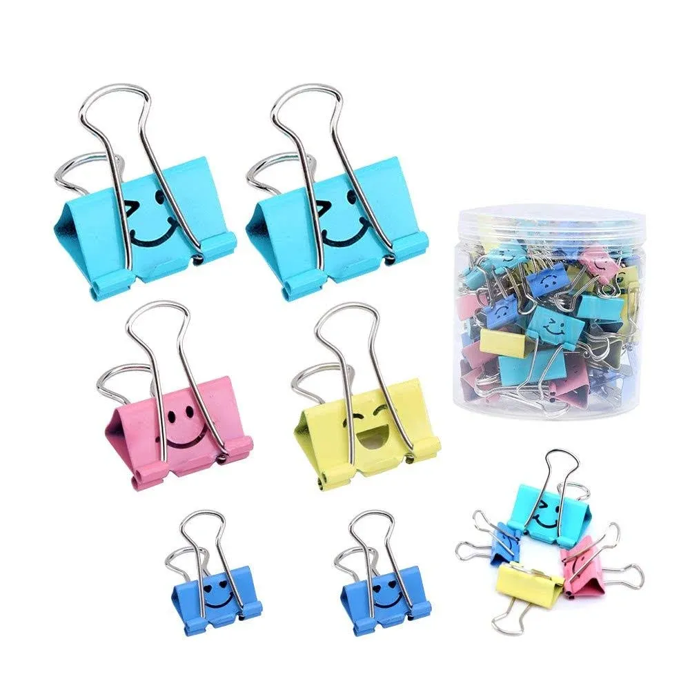 Binder Clips, Limque Paper Clips,Paper Clamps with Colored Cute Hollow Smiling ...