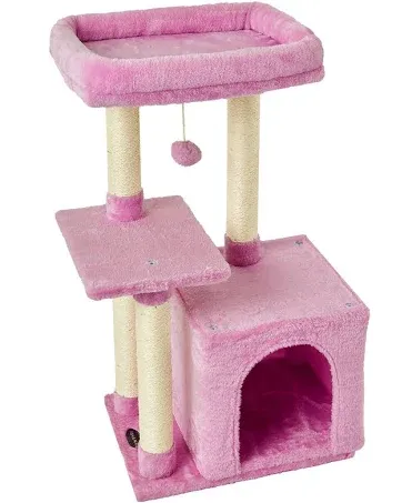 FISH&NAP Cute Cat Tree Kitten Cat Tower for Indoor Cat Condo Sisal Scratching Posts with Jump Platform Cat Furniture Activity Center Play House Pink