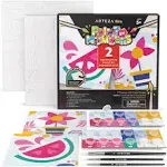 Arteza Kids Paint by Numbers Kit, 10 x 10 Inches, Decorative Pre-Printed Canvas Painting Kit with 2 Canvases, 24 Acrylic Paint Pots, 3 Paintbrushes