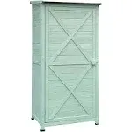 Vertical Green Wooden Shed with Shelves and Sloped Waterproof Roof with 7-Cu.Ft