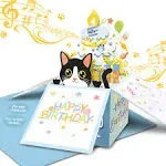 3D Pop Up Tuxedo Cat Birthday Card, Musical, 60g, For Father, Mother, Lover