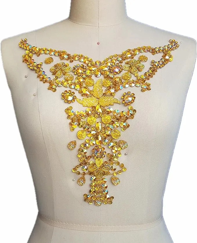 Bridal Applique Beaded Sequin Neckline Design Patch Sewing Wedding Collar Dresses