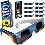 Medical king Solar Eclipse Glasses Approved 2024, (10 pack) CE and ISO Certified Safe Shades for Direct Sun Viewing Includes Bonus Eclipse Guide With Map