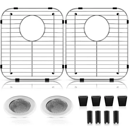 2 Pack 304 Stainless Steel Sink Protectors for Kitchen Sink with Rear Drain Hole,13.2"x11.5"x1.25" Kitchen Sink Grid Universal,Sink Grate Sink Rack for Bottom of Sink with 2Pack Sink Strainers