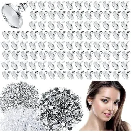 1000 Pieces Stud Earring Kit Include 300 12 mm Stud Earrings Blanks Cabochon ...