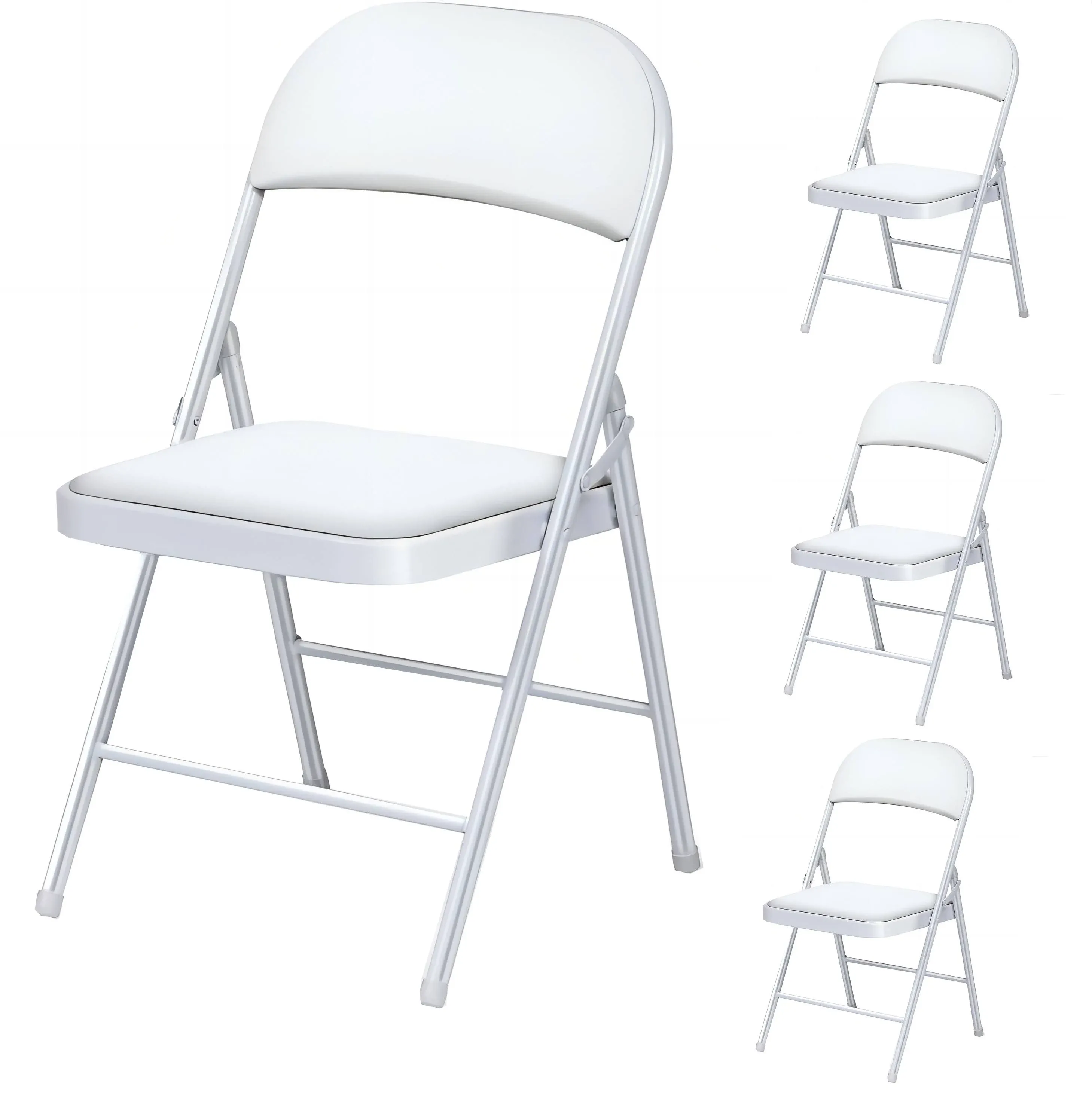 Sugift Premium Vinyl Padded Metal Folding Chair, 4 Pack, White