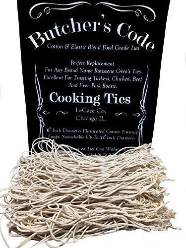 Rotisserie Elastic and Cotton Blend - Stretchy Twine - Food Grade - Heat Safe - Cooking Ties - Poultry Loops - 50 Pack