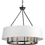 Cherish Collection 6-Light White Linen Shade Coastal Chandelier Light Antique Bronze