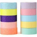 Tesuivra DIY Glitter Washi Tape Set - 10ROLLS Colored Masking Tape, Sparkle Decorative Tape for Art, Scrapbook Tape,Decor & Craf