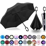 MRTLLOA 49/56 inch Windproof Inverted Reverse Umbrella with UV Protection, Large, C-Shaped Handle, Double Layer, Stick Rain Umbrella for Men and Women