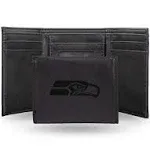 Seattle Seahawks Laser Engraved Black Leather TRI-FOLD Wallet  - Free Shipping