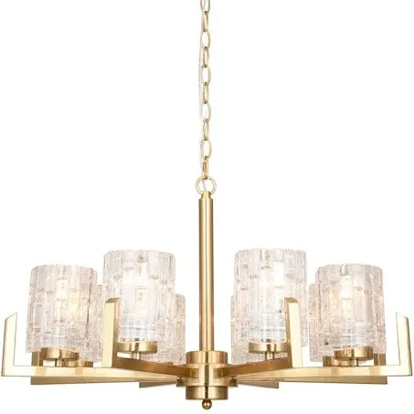 ALICE HOUSE 25.6" Dining Room Chandeliers, 8 Light Brushed Brass Contemporary Light Fixture for Kitchen, Bedroom and Living Room, ETL Listed, AL2218-H8