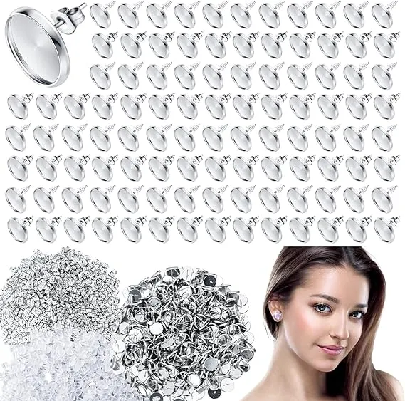 1000 Pieces Stud Earring Kit Include 300 12 mm Stud Earrings Blanks Cabochon ...