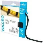 VELCRO Brand VEL-30765-AMS Extra Narrow Straps 1/2 in x 30ft Roll | Cut to Length Reusable Self-Gripping Tape | Organize and Bundle Electric Cords, Ropes, Cable Management Solutions, Wire Ties | Black