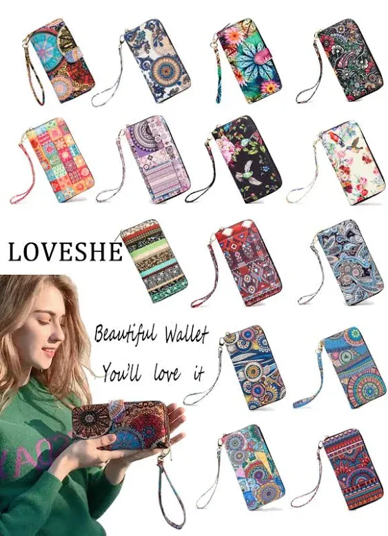 Women's Boho RFID Wallet Clutch - Stylish, Spacious w/Wristlet for Travel, Holds Cards, Phone, Cash