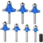 7Pcs 1/4" Inch Shanks Roundover Edging Router Bit Set,Round Radius: 1/2",3/8",5/16",1/4",7/32",3/16",1/8"