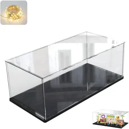 Thickened Clear Acrylic Display Case for Lego 21334 Jazz Quartet 75955 Collectibles, Transparent Box Dustproof Protection with Wood-Plastic Base &