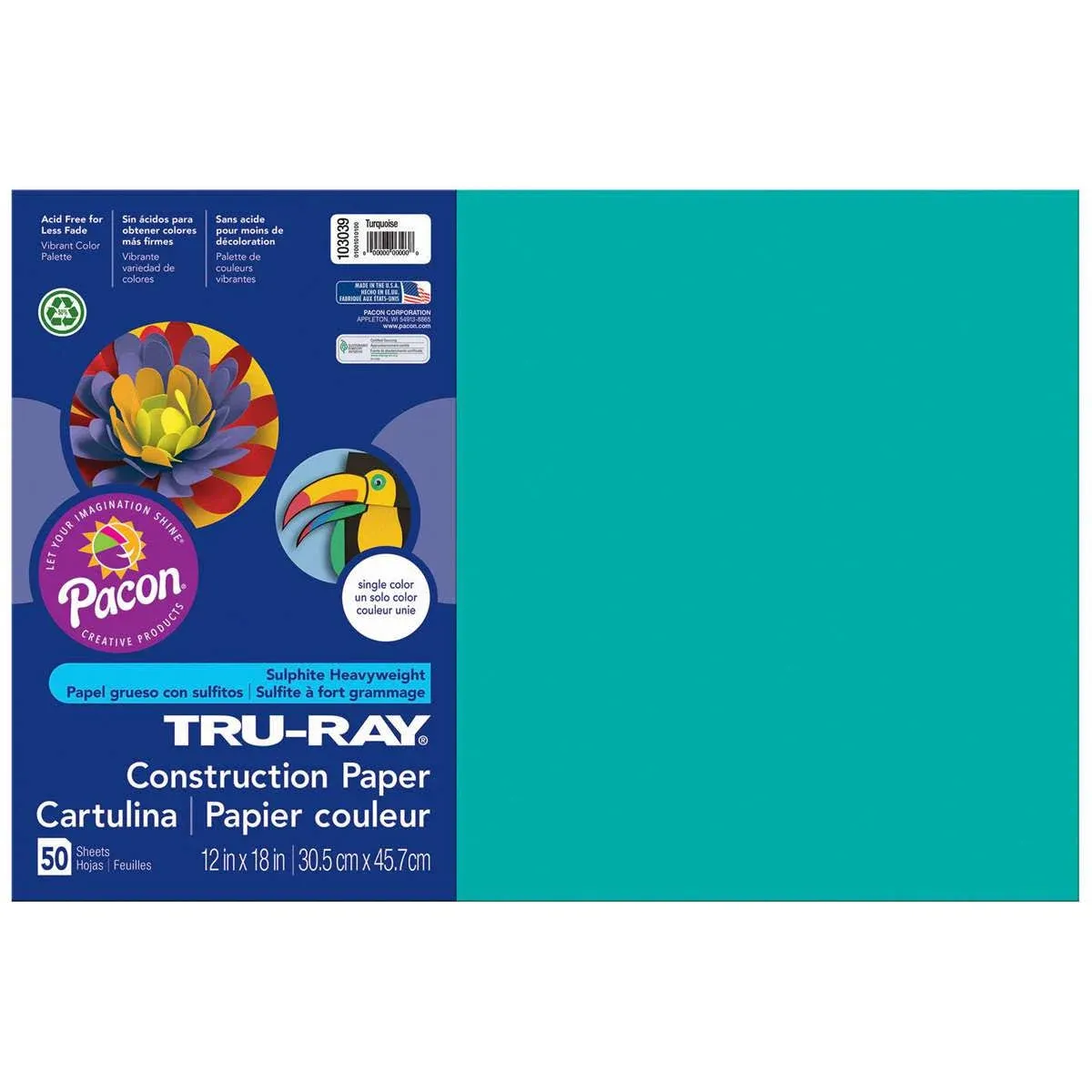 Tru-Ray® Construction Paper, 50% Recycled, 12" x 18", Turquoise, Pack Of 50