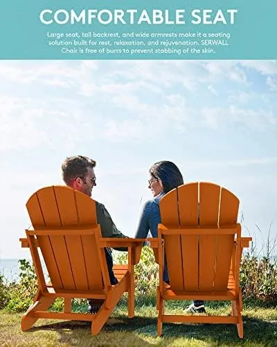 SERWALL Folding Adirondack Chair Outdoor Adirondack Chairs Weather Resistant Patio Chair - Orange