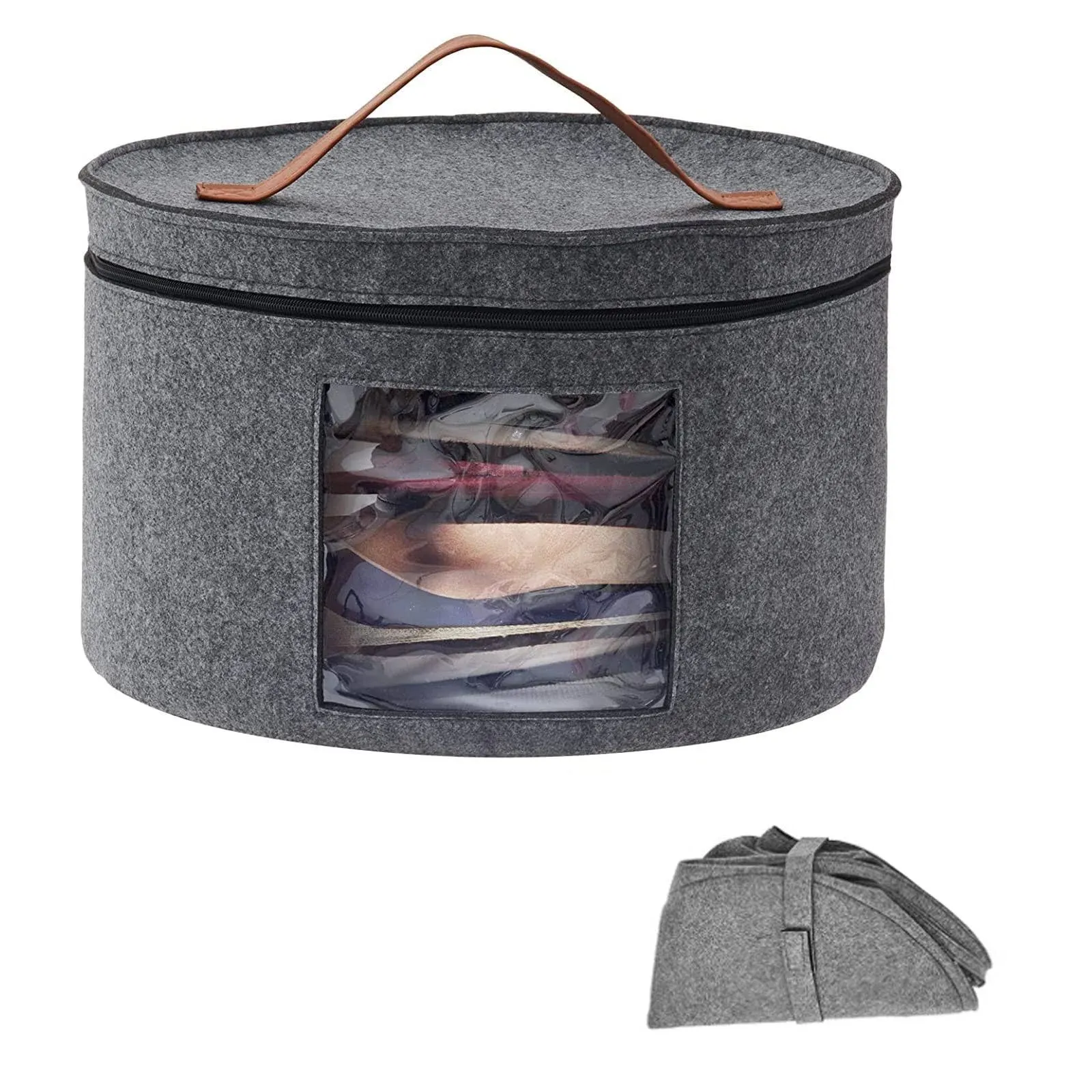 Olwekqx Hat Storage Box with Dust Lid, Felt Round Foldable Hat Organizer Family ...