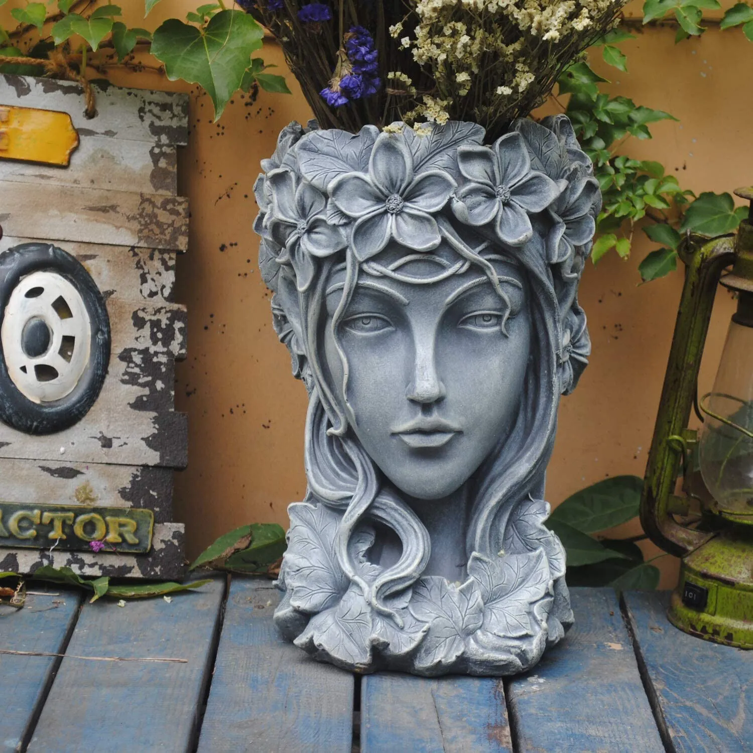 Goddess Head Planter Statue Garden Flower Pot Lawn Ornaments Yard Home Decor