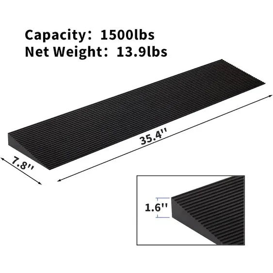 1.6'' Rise Solid Rubber Wheelchair Ramp,Threshold Ramp Used for Thresholds,Doorways and Bathroom(High:1.6 Inch(Pack of 1)) Black