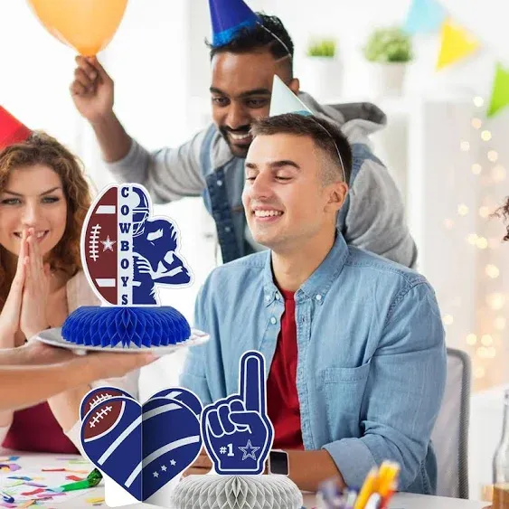 9 Pcs Cowboys Party Decorations American Football Rugby Honeycomb Centerpiece...