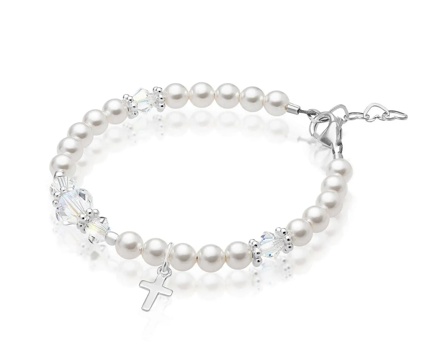 Baby Crystals Elegant Sterling Silver Cross Charm Baptism Bracelet - Baptism ...