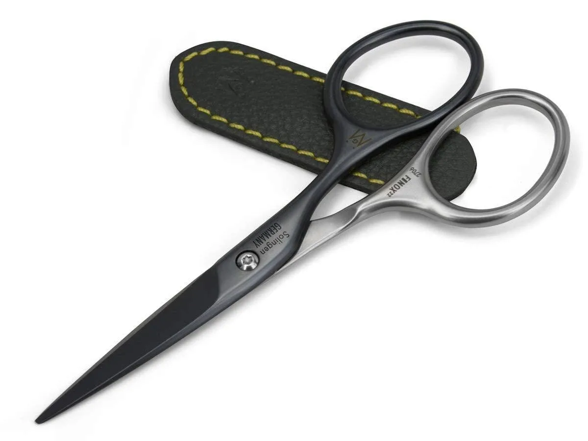 Germanikure Moustache and Beard Scissors Self-sharpening FINOX22 Titanium Coated Stainless Steel Professional Grooming Tools in Leather Case