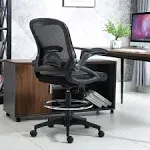 Vinsetto Black Drafting Office Chair with Lumbar Support, Flip-Up Armrests, Footrest Ring and Adjustable Seat Height