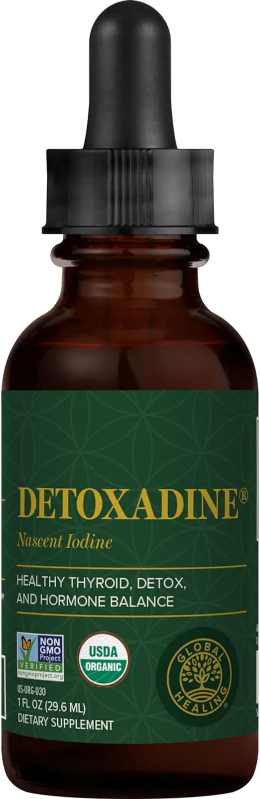 Global Healing Detoxadine - Organic Nascent Liquid Iodine Supplement Drops for Thyroid Support, Detox Cleanse, Metabolism Health and Better Sleep - Non-GMO, Vegan, 200 Servings Iodine Drops (1 Oz)