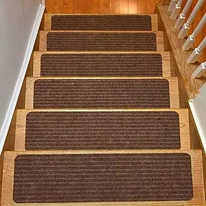 Stair Treads Collection Brown 8 inch x 30 inch Indoor Skid Slip Resistant Carpet Stair Treads Set of 7