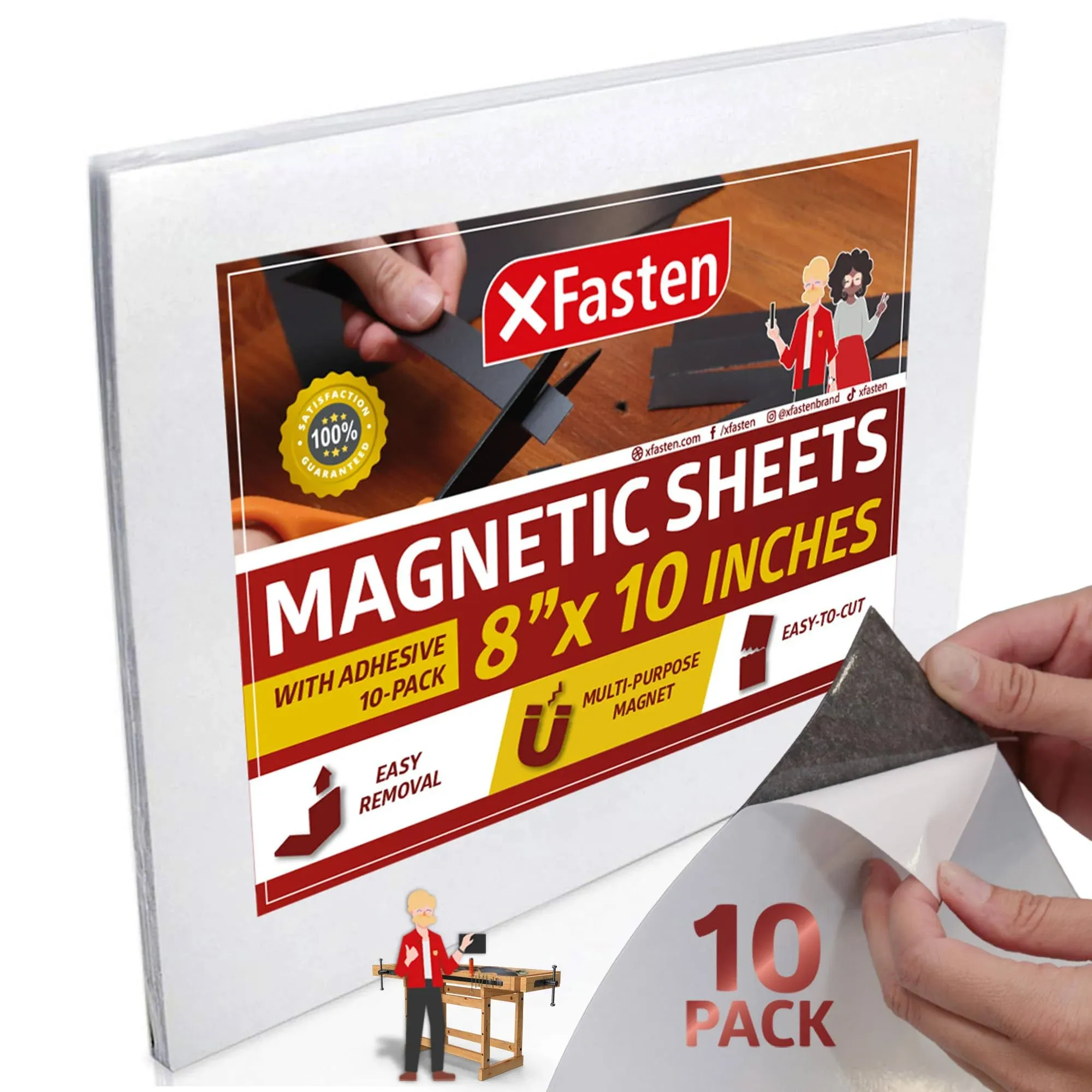 XFasten Magnetic Sheets 8x10 Inch 20mil (Set of 10) - Magnetic Adhesive Sheet...