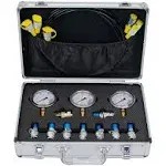 Hydraulic Pressure Test Kit for Excavator, Includes 9 Couplings, 3 Test Hoses, 3 Pressure Gauges (3500PSI/250bar, 6000PSI/400bar, 10000PSI/600bar)