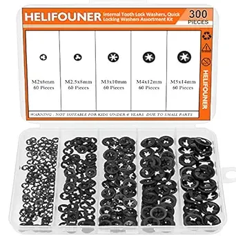 300 Pieces 5 Sizes Internal Tooth Star Lock Washers, Quick Speed Locking Washers, Push Nuts, Speed Clips Retaining Clips Fasteners Assortment Kit